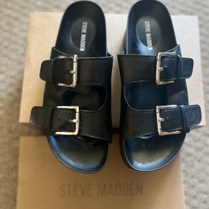 Steve Madden Women's Moore Slide Sandal, Black Leather, 7.5